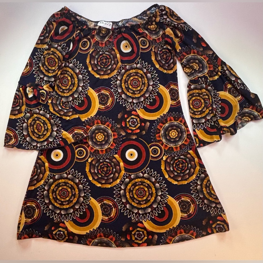 Whimsical Multicolor Flowy  Dress With Ruffle Sleeves in Vibrant Fall Colors SzS